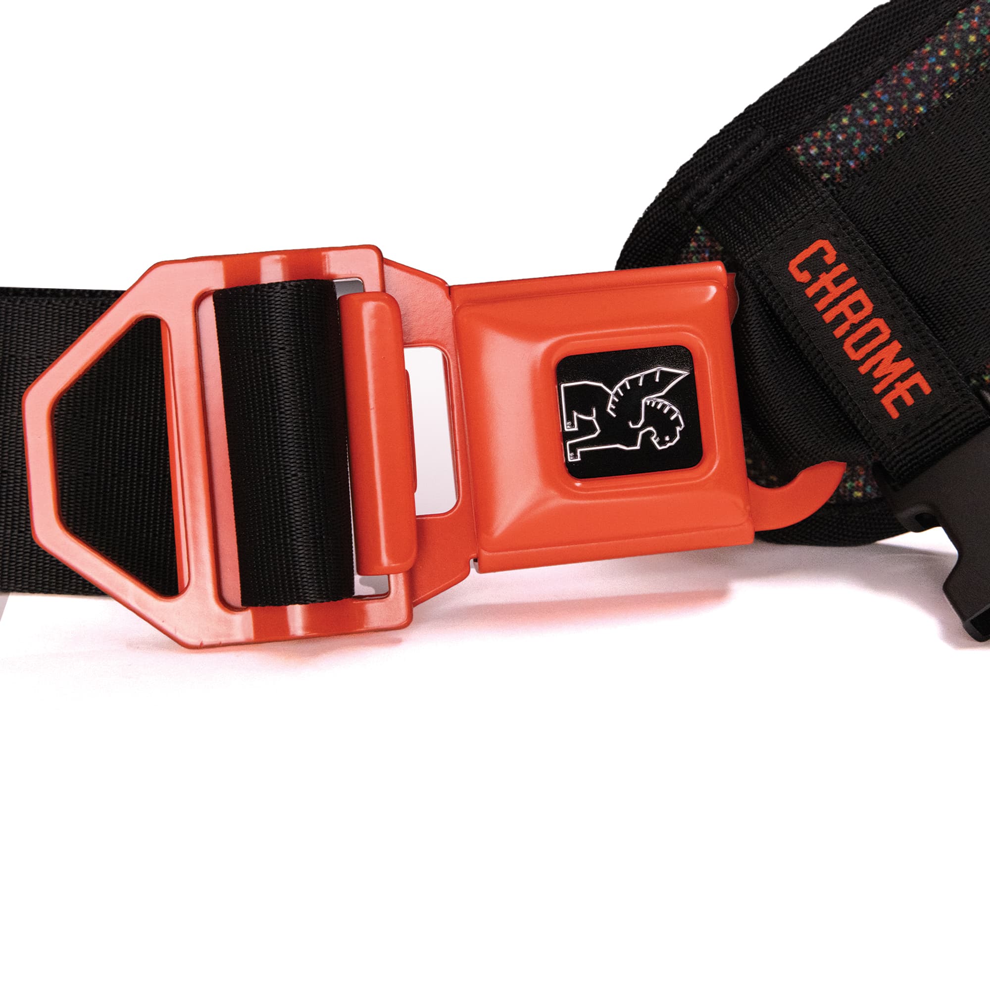 The buckle of the Chrome x J Prince Kadet Max Pride Bag #color_j prince