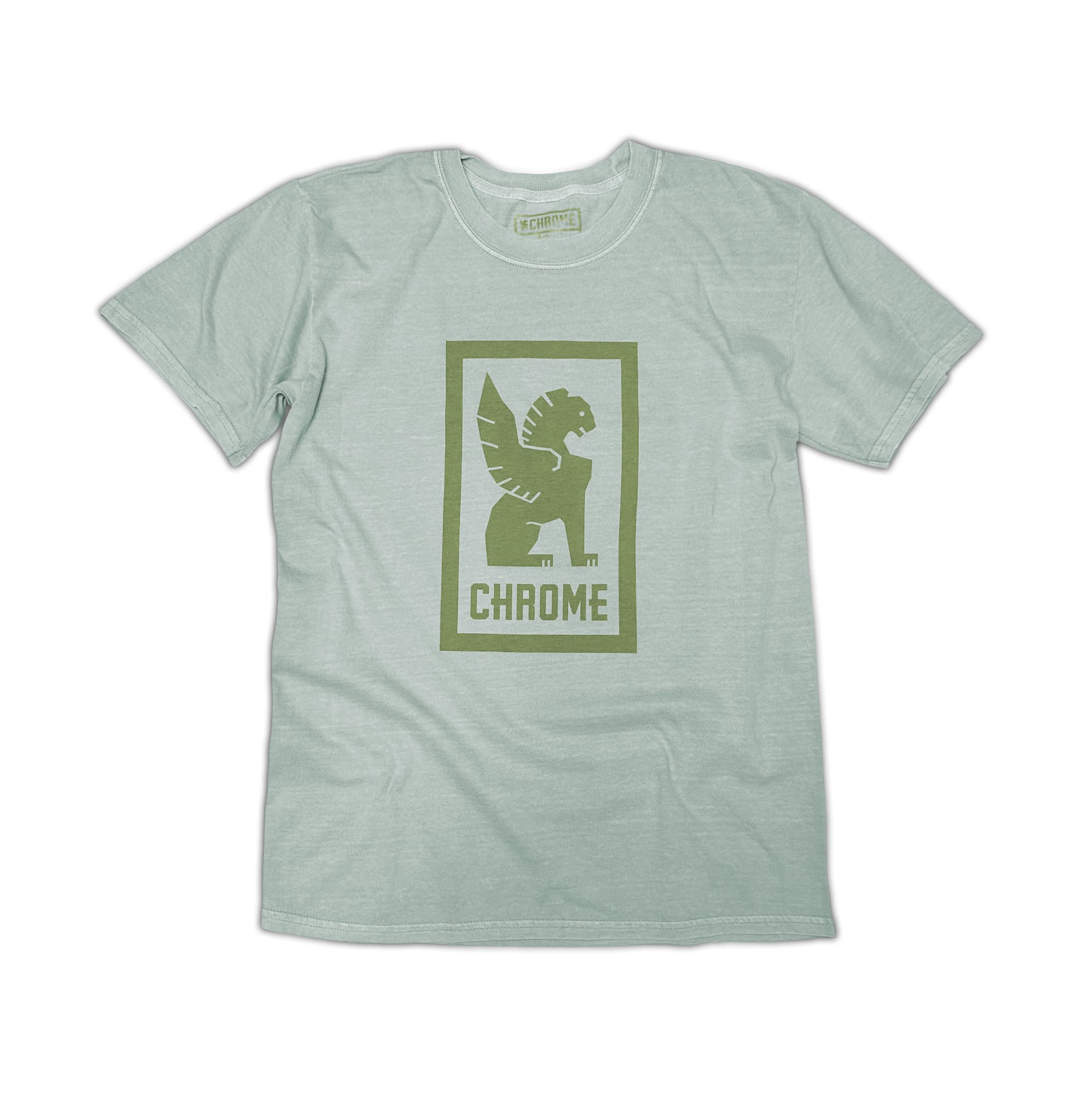 Green cotton Short Sleeve T-shirt with a  Chrome logo #color_pebble green