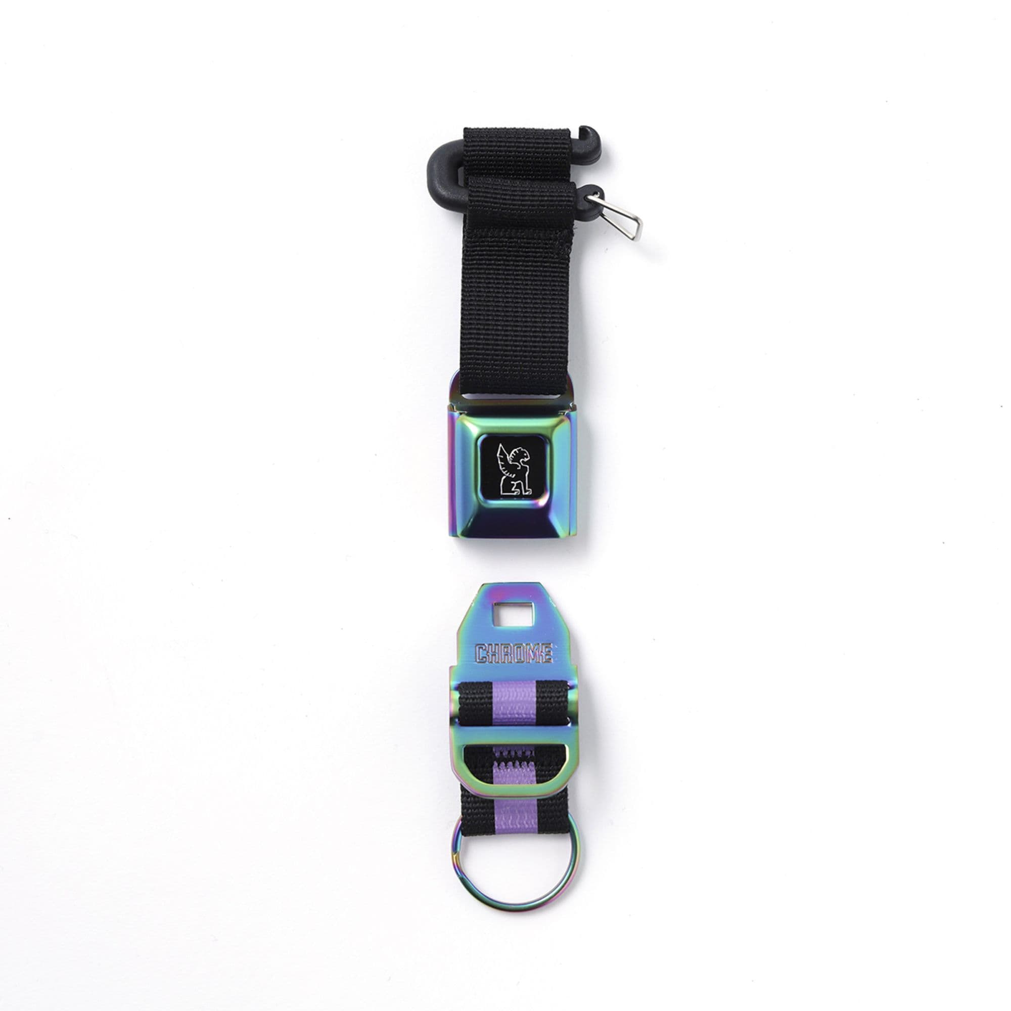 Mini Buckle Keychain shown open in rainbow matte #color_rainbow matte