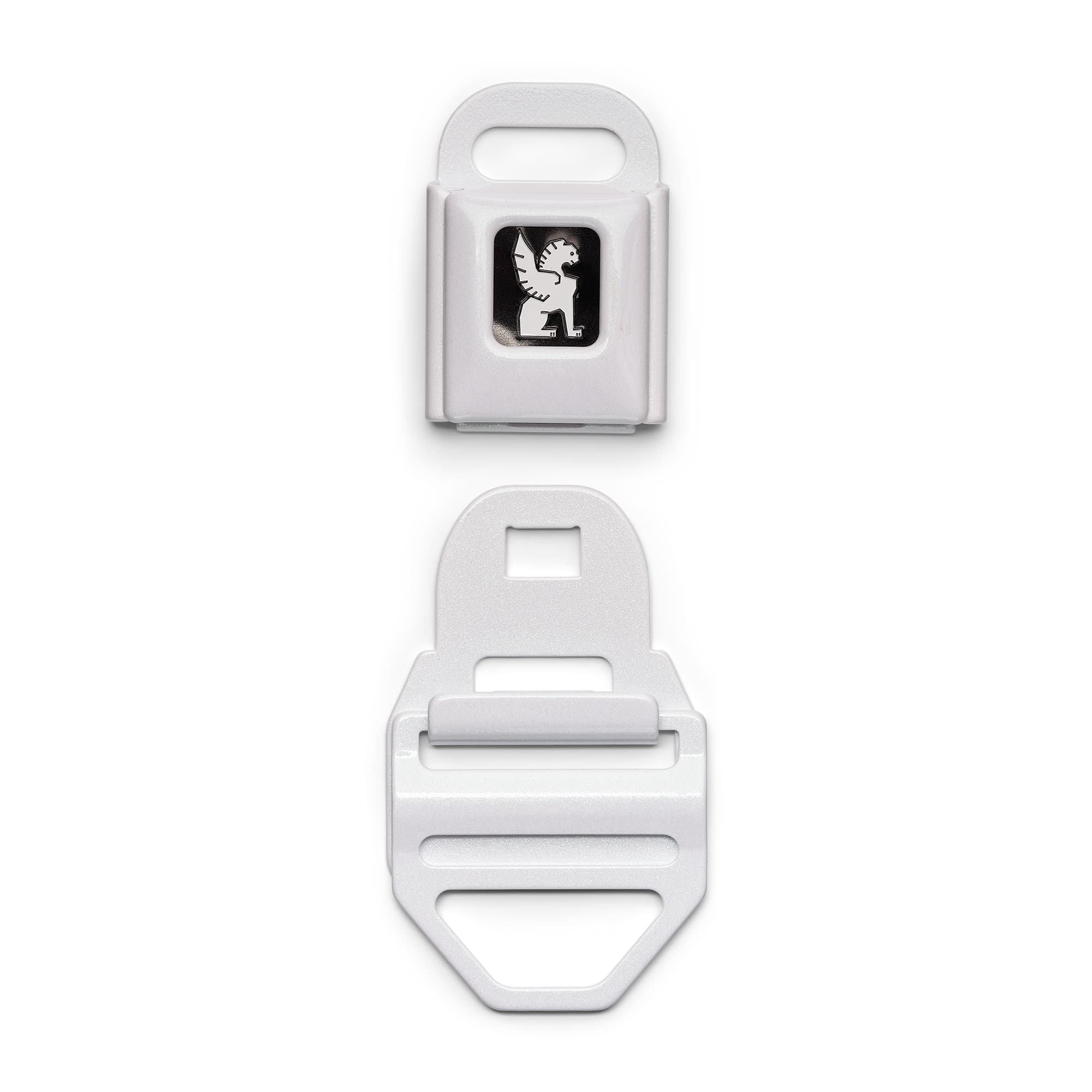 Large iconic buckle in white pearl opened #color_white pearl